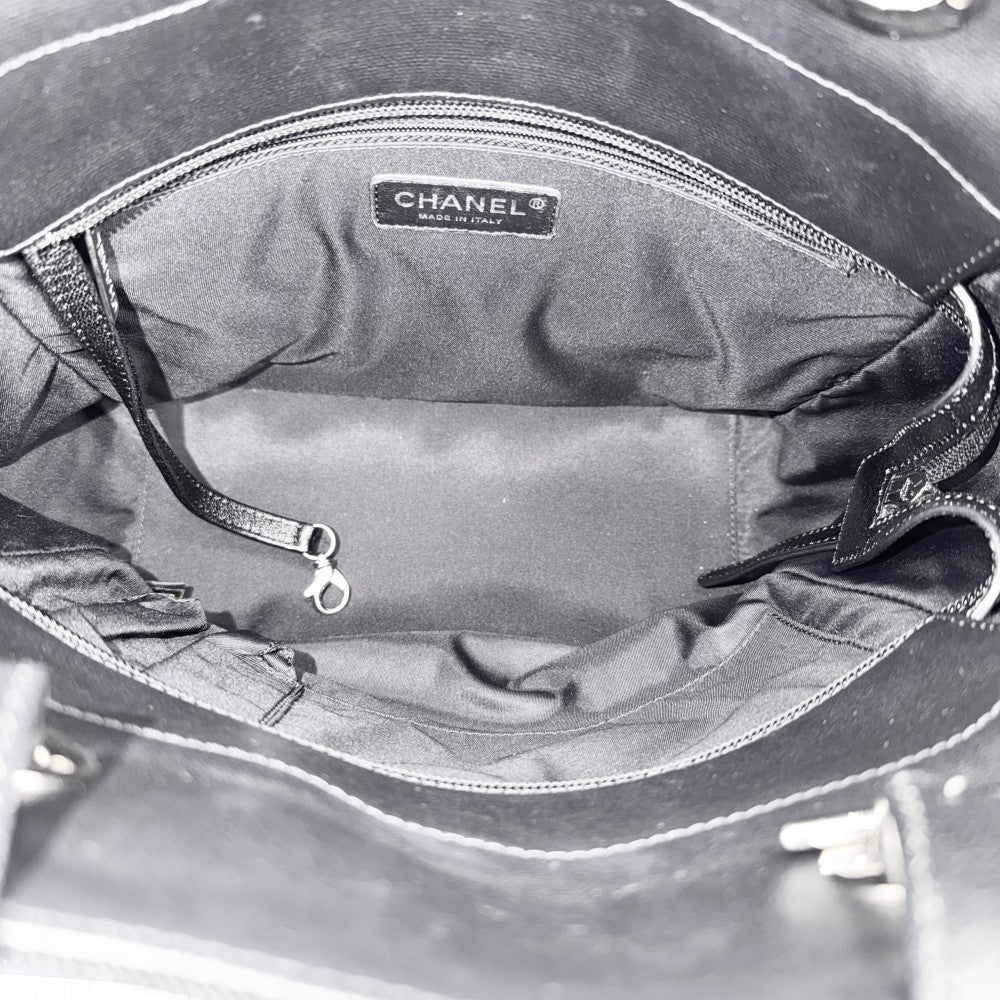 CHANEL シャネル ハンドバッグ パリビアリッツ トートPM トートバッグ ココマーク PVCコーティングキャンバス レザー ブラック 黒 シルバー金具 レディース【中古品】