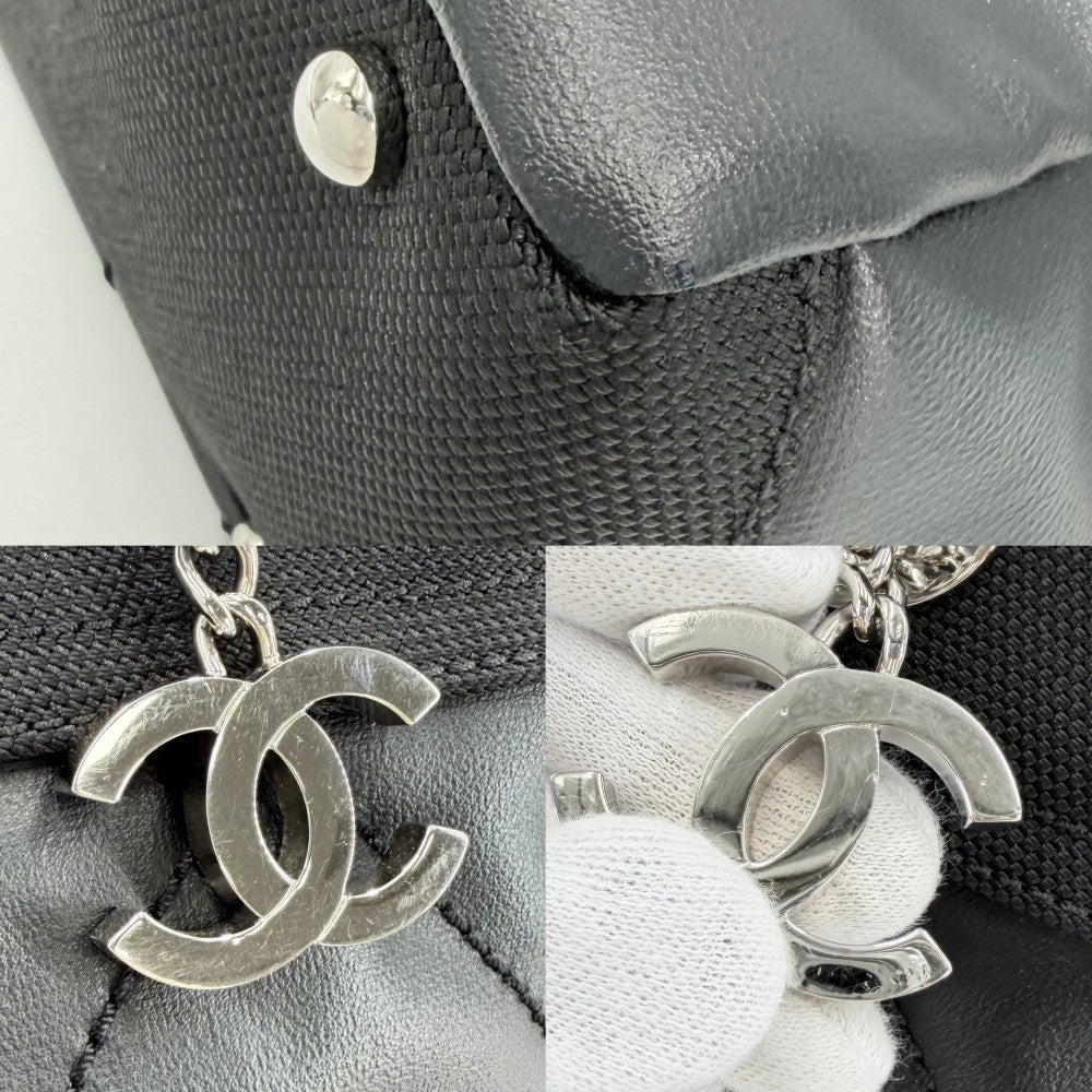 CHANEL シャネル ハンドバッグ パリビアリッツ トートPM トートバッグ ココマーク PVCコーティングキャンバス レザー ブラック 黒 シルバー金具 レディース【中古品】