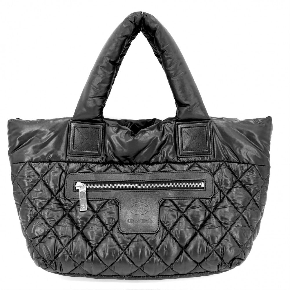 CHANEL シャネル ハンドバッグ コココクーンPM リバーシブル トートバッグ ココマーク Coco Cocoon マトラッセ ナイロン グレー ボルドー シルバー金具 レディース【中古品】