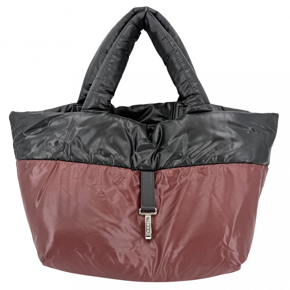 CHANEL シャネル ハンドバッグ コココクーンPM リバーシブル トートバッグ ココマーク Coco Cocoon マトラッセ ナイロン グレー ボルドー シルバー金具 レディース【中古品】