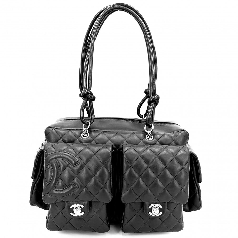 CHANEL シャネル ハンドバッグ カンボンライン マルチポケット マトラッセ ココマーク トートバッグ ラムスキン ブラック 黒 シルバー金具 レディース【中古品】