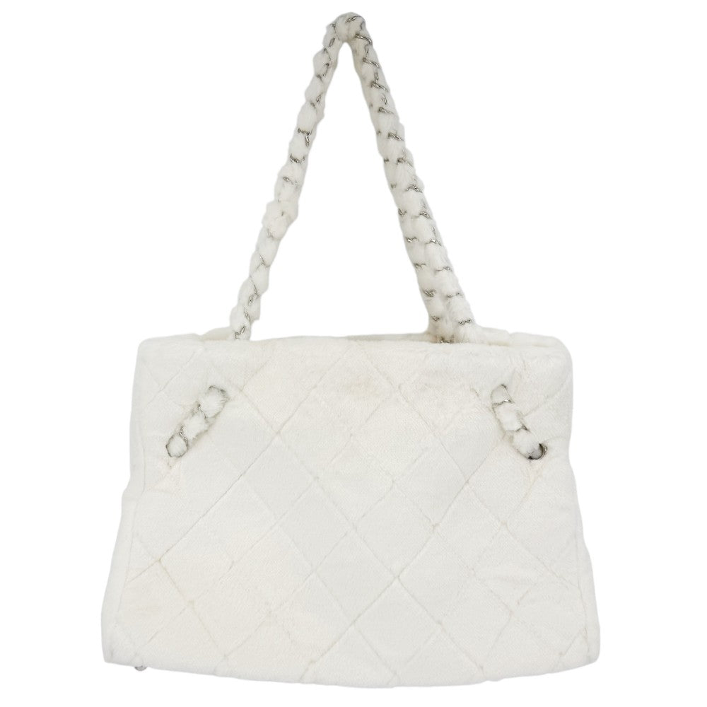 CHANEL シャネル トートバッグ カメリア マトラッセ チェーン ココマーク ハンドバッグ フェイクファー ホワイト 白 シルバー金具 レディース【中古品】