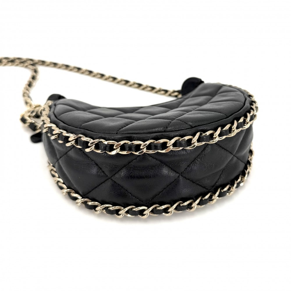 CHANEL シャネル ショルダーバッグ ココマーク スモールホーボー マトラッセ ミニバッグ チェーンショルダー ラムスキン ブラック 黒 ゴールド金具 レディース【中古品】