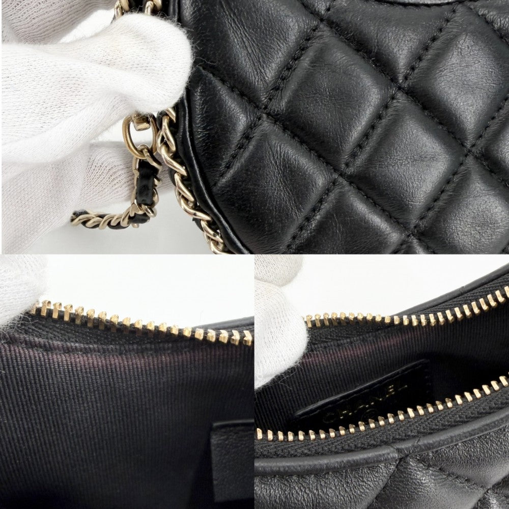 CHANEL シャネル ショルダーバッグ ココマーク スモールホーボー マトラッセ ミニバッグ チェーンショルダー ラムスキン ブラック 黒 ゴールド金具 レディース【中古品】