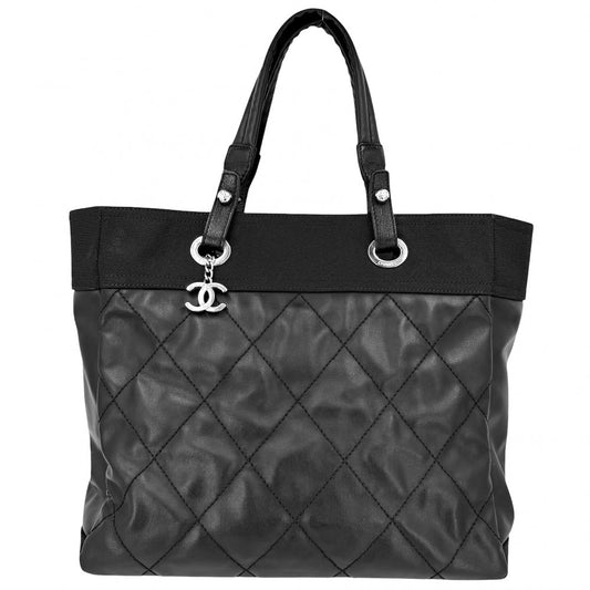 CHANEL シャネル トートバッグ パリビアリッツMM ハンドバッグ ココマーク ココマーク A34209 コーティングキャンバス レザー ブラック 黒 シルバー金具 レディース【中古品】