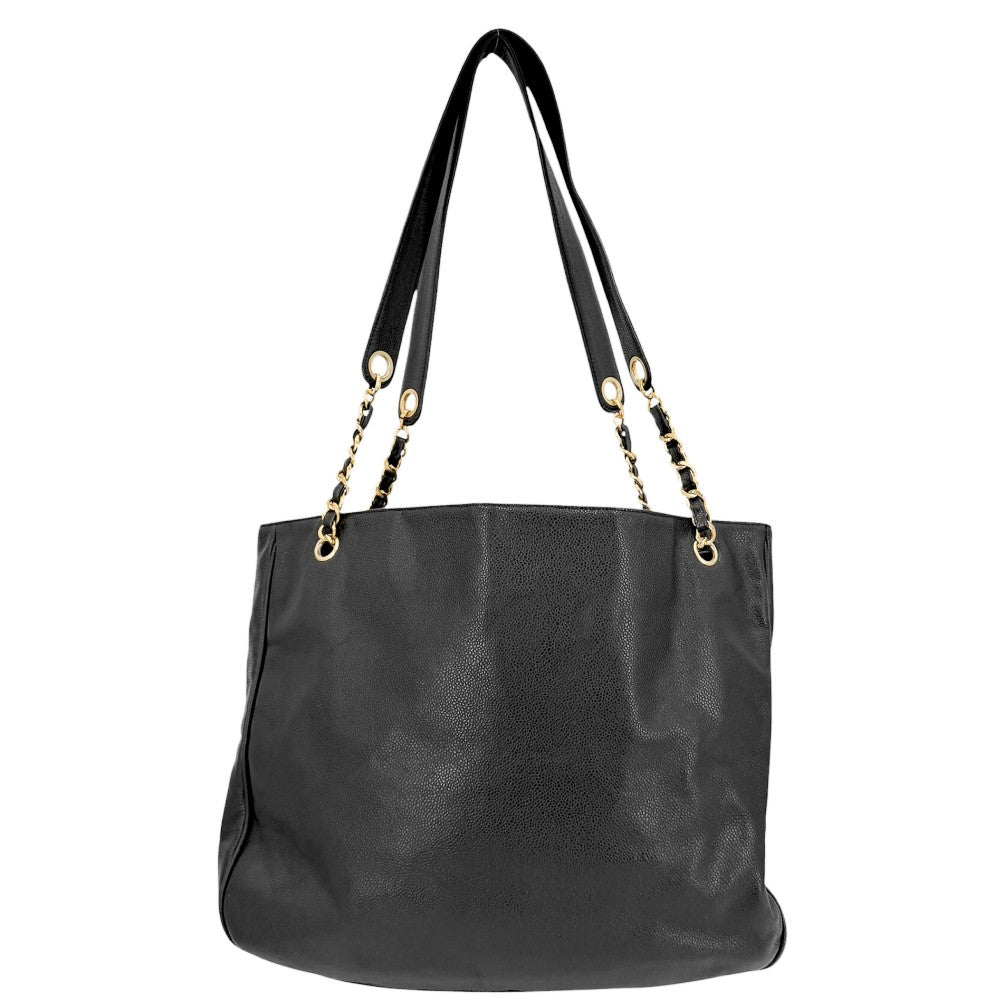 CHANEL シャネル トートバッグ ココマーク デカココ チェーンショルダー ハンドバッグ キャビアスキン ブラック 黒 ゴールド金具 レディース【中古品】
