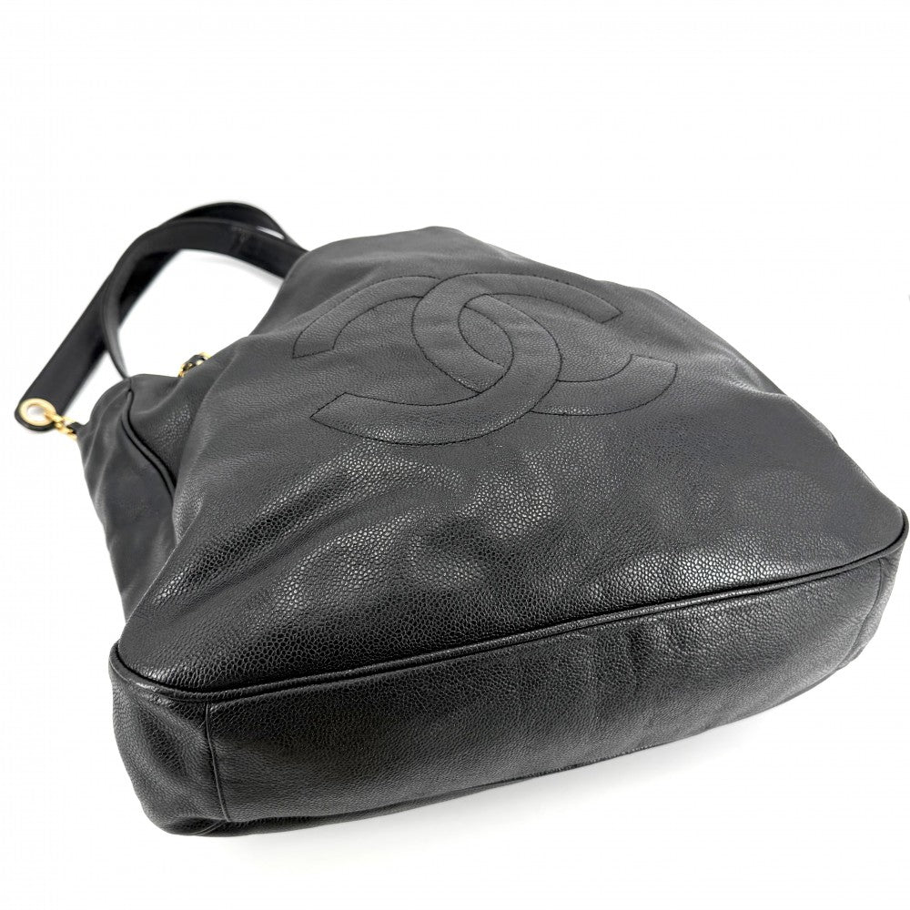 CHANEL シャネル トートバッグ ココマーク デカココ チェーンショルダー ハンドバッグ キャビアスキン ブラック 黒 ゴールド金具 レディース【中古品】