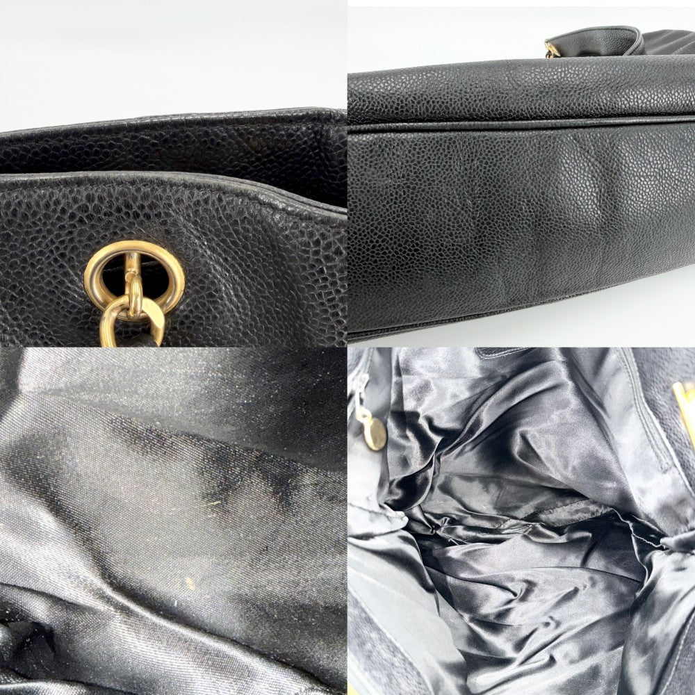 CHANEL シャネル トートバッグ ココマーク デカココ チェーンショルダー ハンドバッグ キャビアスキン ブラック 黒 ゴールド金具 レディース【中古品】