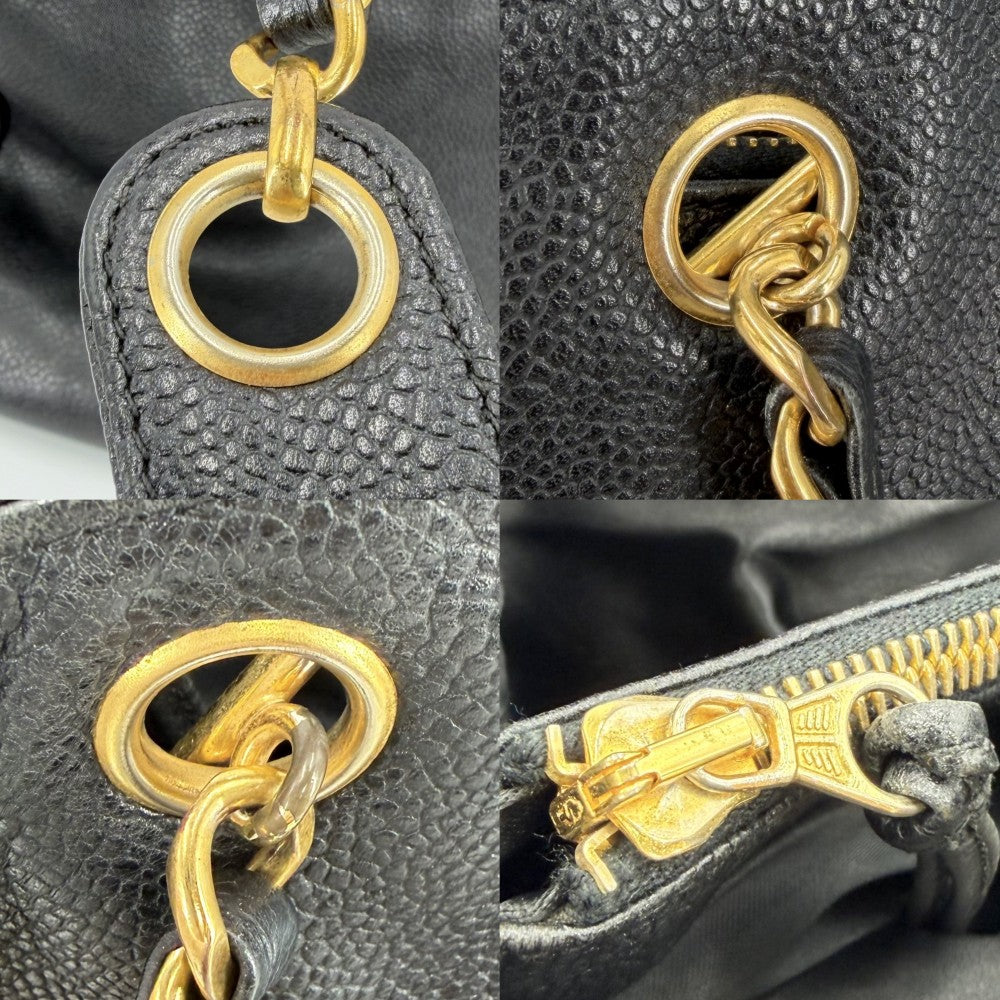 CHANEL シャネル トートバッグ ココマーク デカココ チェーンショルダー ハンドバッグ キャビアスキン ブラック 黒 ゴールド金具 レディース【中古品】