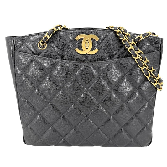 CHANEL シャネル ハンドバッグ マトラッセ ココマーク チェーントートバッグ キャビアスキン ブラック 黒 ゴールド金具 レディース【中古品】