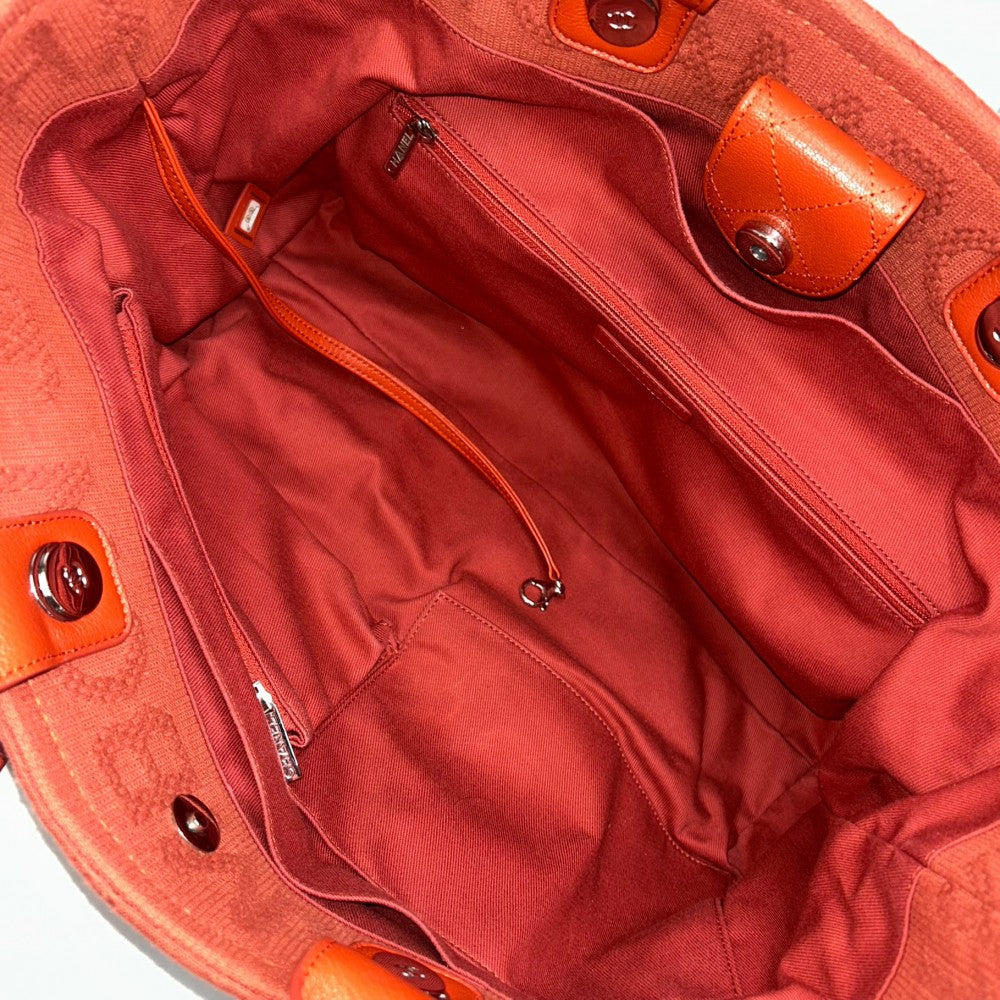 CHANEL シャネル 2WAY ドーヴィル チェーン ハンドバッグ トートバッグ フリンジ ロゴ ココマーク キャンバス レザー レッド系 シルバー金具 レディース【中古品】