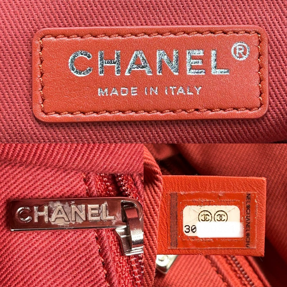 CHANEL シャネル 2WAY ドーヴィル チェーン ハンドバッグ トートバッグ フリンジ ロゴ ココマーク キャンバス レザー レッド系 シルバー金具 レディース【中古品】