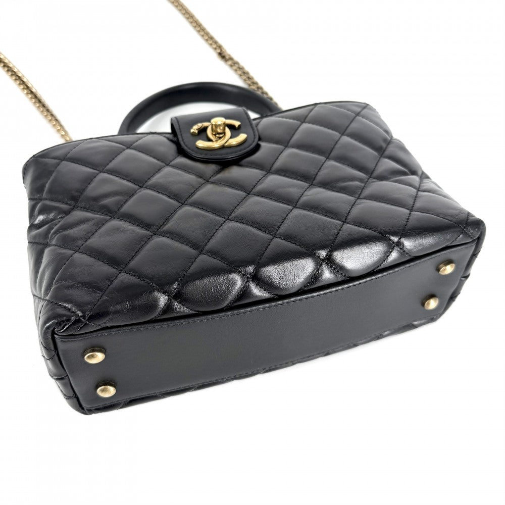 CHANEL シャネル 2WAY マトラッセ ターンロック ショルダーバッグ ハンドバッグ ココマーク レザー ブラック 黒 アンティークゴールド金具 レディース【中古品】