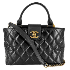 CHANEL シャネル 2WAY マトラッセ ターンロック ショルダーバッグ ハンドバッグ ココマーク レザー ブラック 黒 アンティークゴールド金具 レディース【中古品】