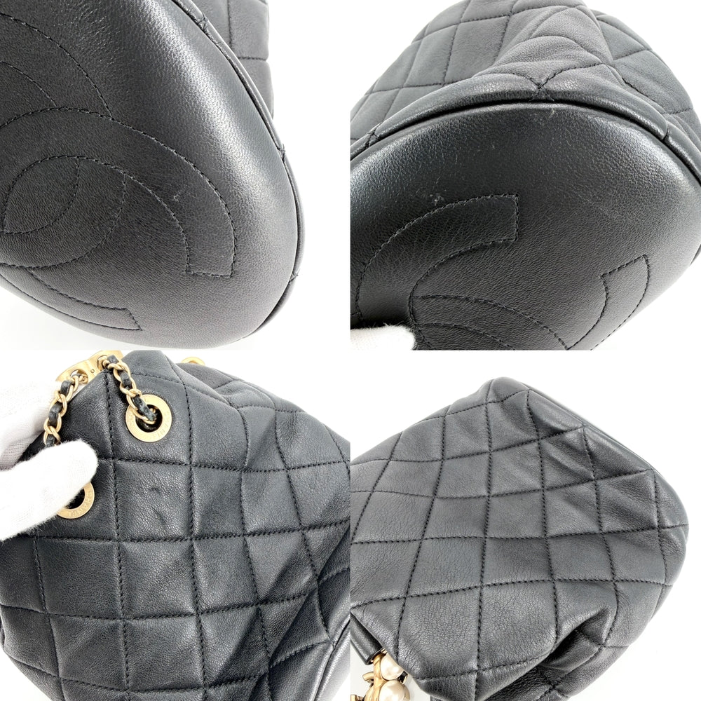 CHANEL シャネル ハンドバッグ ココマーク マトラッセ バケットバッグ パールハンドル ラムスキン ブラック 黒 ゴールド金具 レディース【中古品】