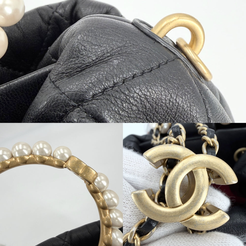 CHANEL シャネル ハンドバッグ ココマーク マトラッセ バケットバッグ パールハンドル ラムスキン ブラック 黒 ゴールド金具 レディース【中古品】