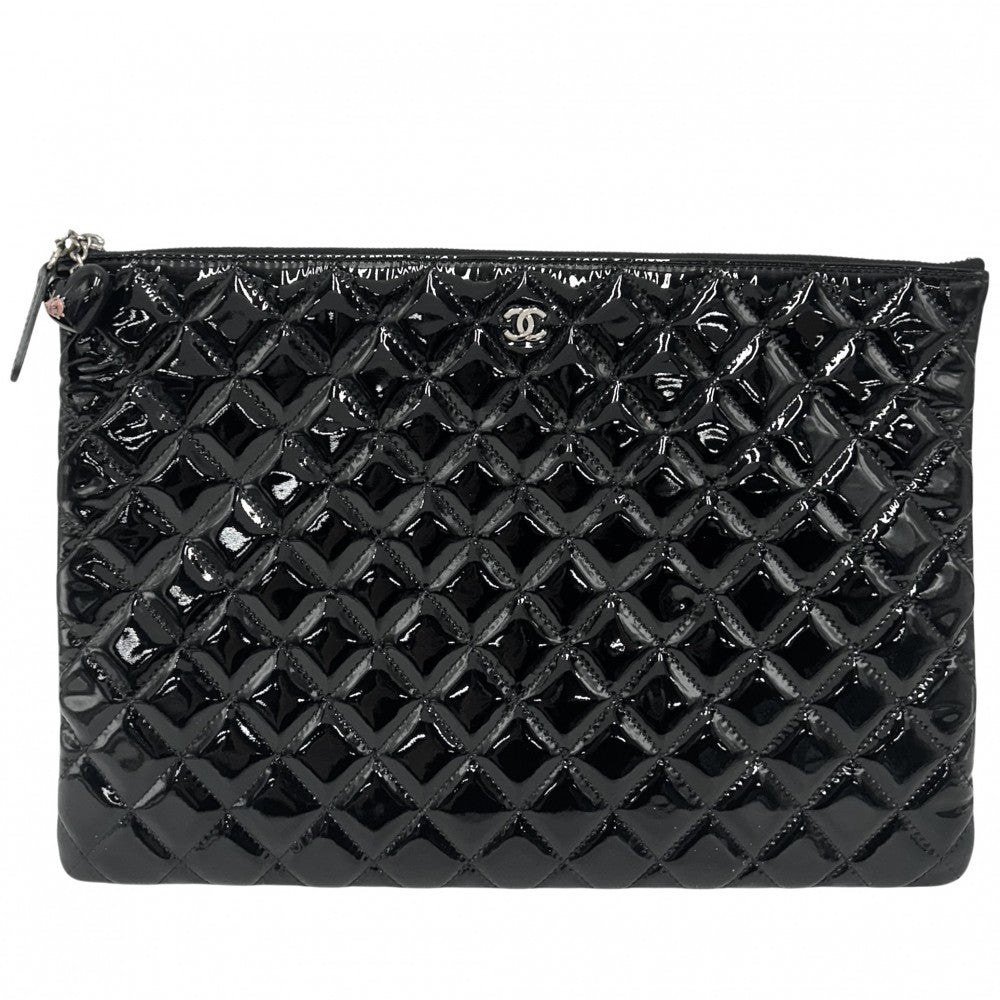 CHANEL シャネル クラッチバッグ セカンドバッグ マトラッセ A4対応 かばん 鞄 エナメル ブラック 黒 シルバー金具 レディース【中古品】