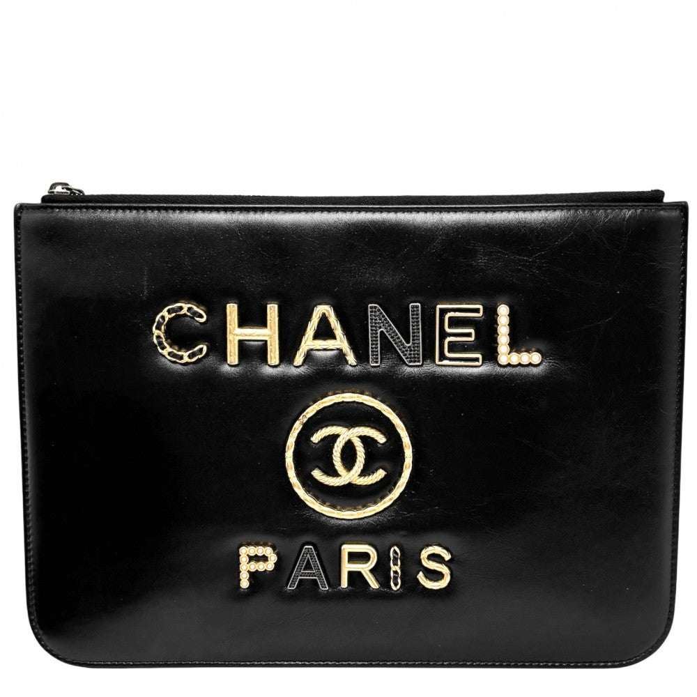 CHANEL シャネル クラッチバッグ ドーヴィル ココマーク セカンドバッグ レザー ブラック 黒 ゴールド×シルバー金具 レディース【中古品】