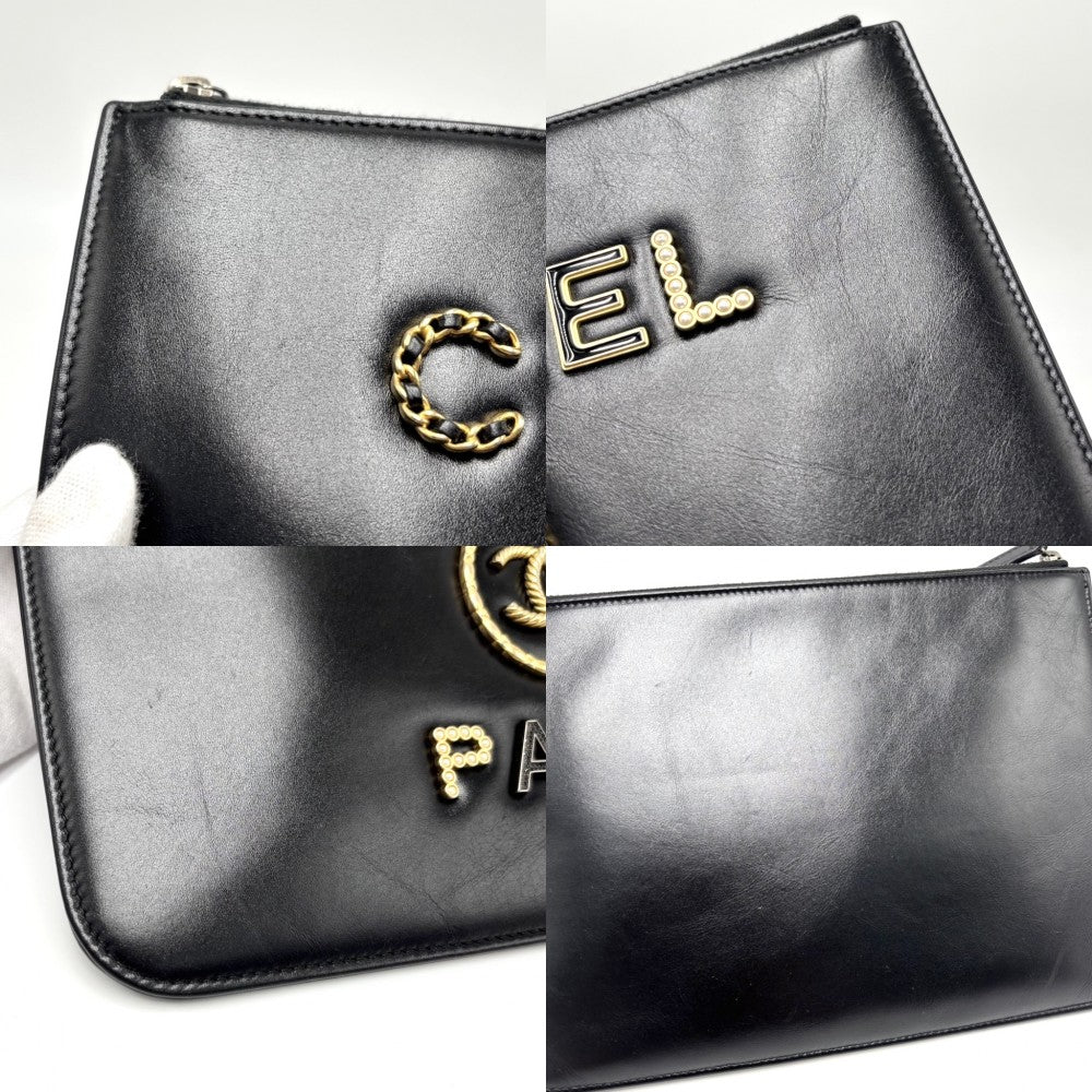CHANEL シャネル クラッチバッグ ドーヴィル ココマーク セカンドバッグ レザー ブラック 黒 ゴールド×シルバー金具 レディース【中古品】