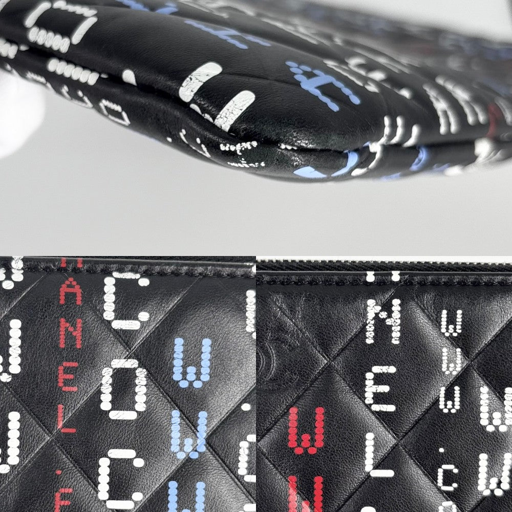 【開店SALE】 CHANEL シャネル クラッチバッグ マトラッセ タイポグラフィー ココマーク セカンドバッグ ラムスキン ブラック 黒 マルチカラー シルバー金具 レディース【中古品】
