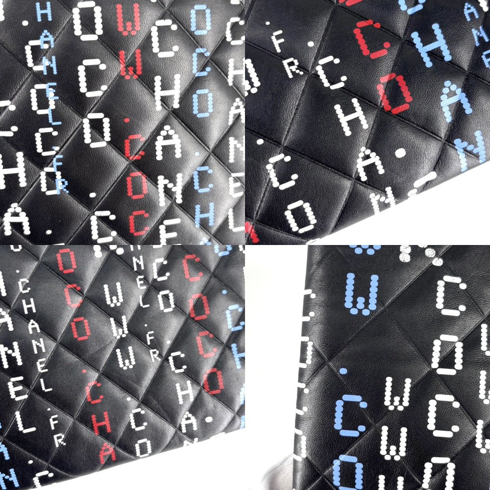 CHANEL シャネル クラッチバッグ マトラッセ タイポグラフィー ココマーク セカンドバッグ ラムスキン ブラック 黒 マルチカラー シルバー金具 レディース【中古品】
