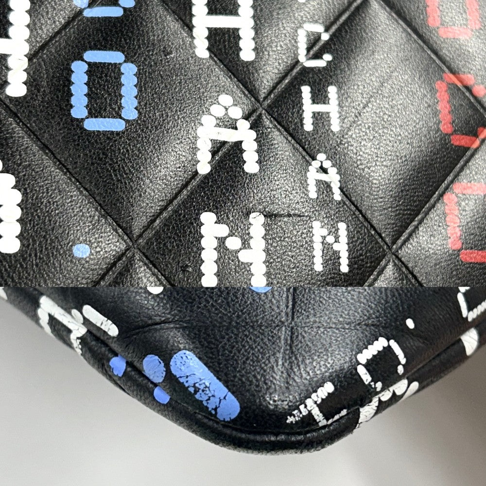 【開店SALE】 CHANEL シャネル クラッチバッグ マトラッセ タイポグラフィー ココマーク セカンドバッグ ラムスキン ブラック 黒 マルチカラー シルバー金具 レディース【中古品】