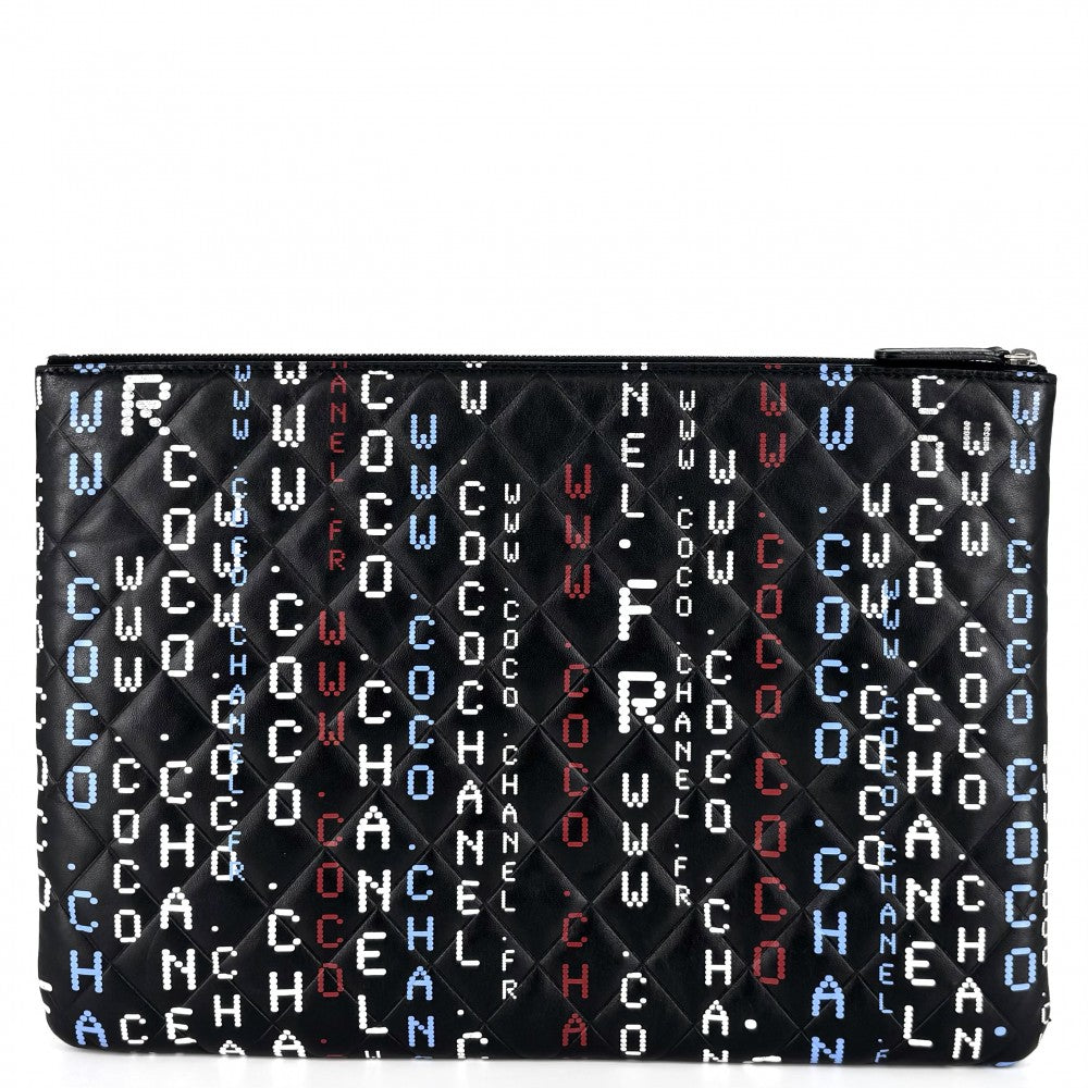 CHANEL シャネル クラッチバッグ マトラッセ タイポグラフィー ココマーク セカンドバッグ ラムスキン ブラック 黒 マルチカラー シルバー金具 レディース【中古品】