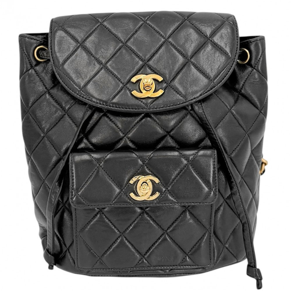 【開店SALE】 CHANEL シャネル リュック マトラッセ バックパック チェーンショルダー ターンロック ココマーク ラムスキン ブラック 黒 ゴールド金具 レディース【中古品】