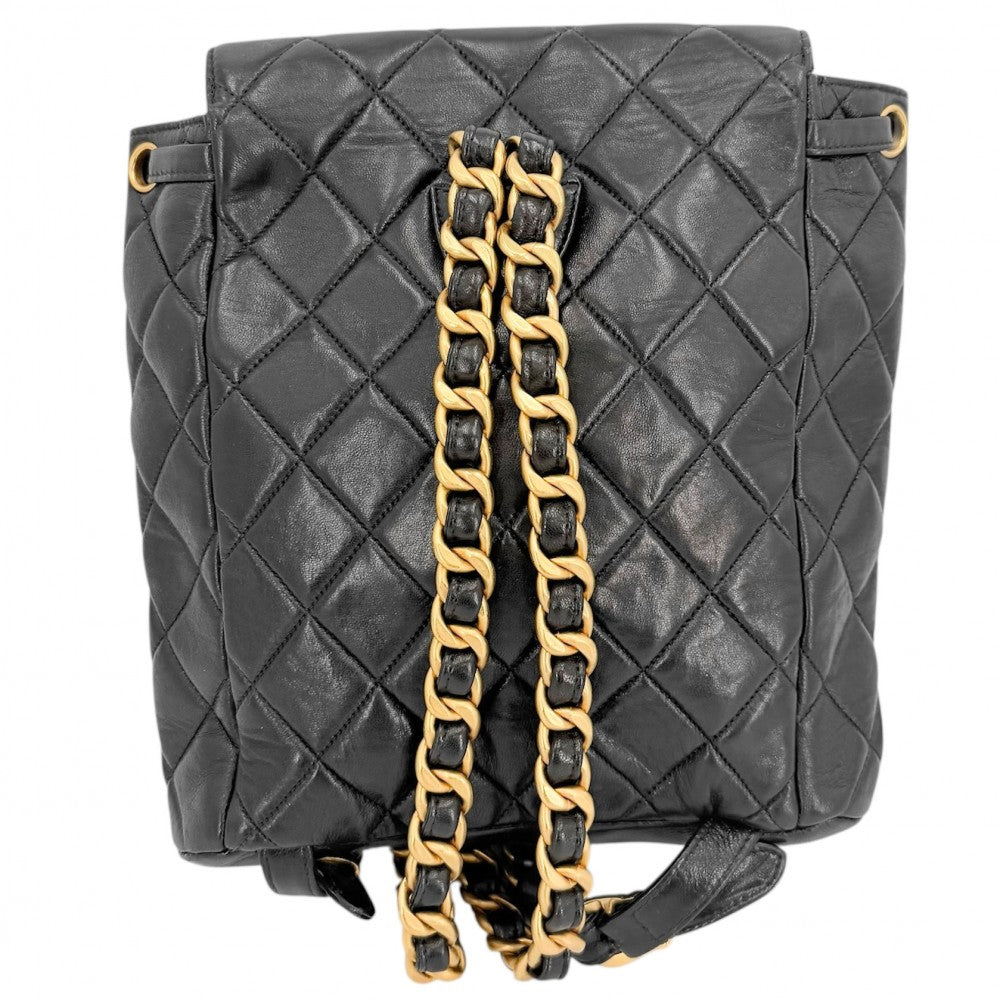 【開店SALE】 CHANEL シャネル リュック マトラッセ バックパック チェーンショルダー ターンロック ココマーク ラムスキン ブラック 黒 ゴールド金具 レディース【中古品】