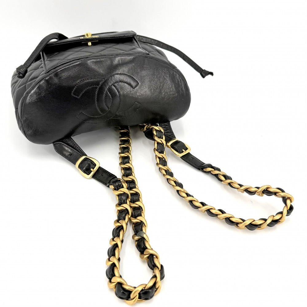 【開店SALE】 CHANEL シャネル リュック マトラッセ バックパック チェーンショルダー ターンロック ココマーク ラムスキン ブラック 黒 ゴールド金具 レディース【中古品】