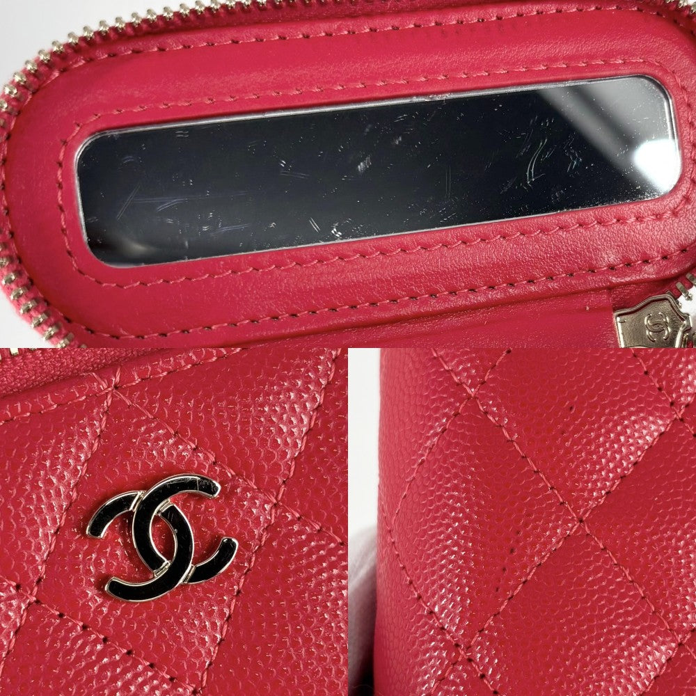 【開店SALE】 CHANEL シャネル ショルダーバッグ マトラッセ バニティポーチ チェーンショルダー ミニポシェット ココマーク キャビアスキン レッド系 ゴールド金具 レディース【中古品】