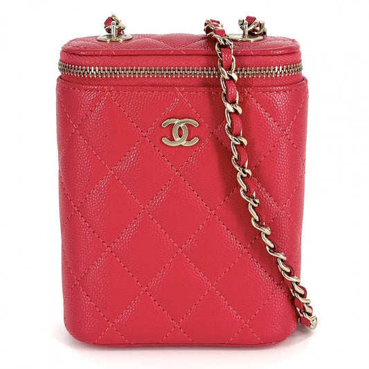 【開店SALE】 CHANEL シャネル ショルダーバッグ マトラッセ バニティポーチ チェーンショルダー ミニポシェット ココマーク キャビアスキン レッド系 ゴールド金具 レディース【中古品】