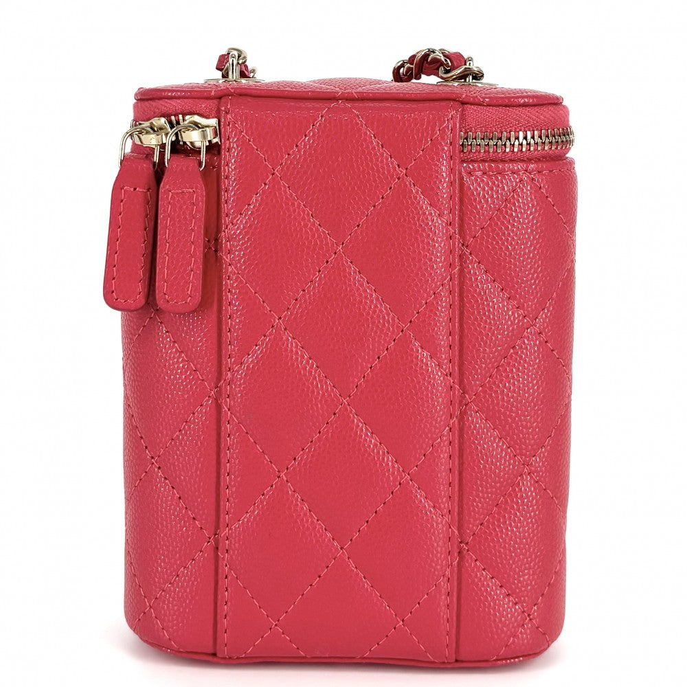 【開店SALE】 CHANEL シャネル ショルダーバッグ マトラッセ バニティポーチ チェーンショルダー ミニポシェット ココマーク キャビアスキン レッド系 ゴールド金具 レディース【中古品】