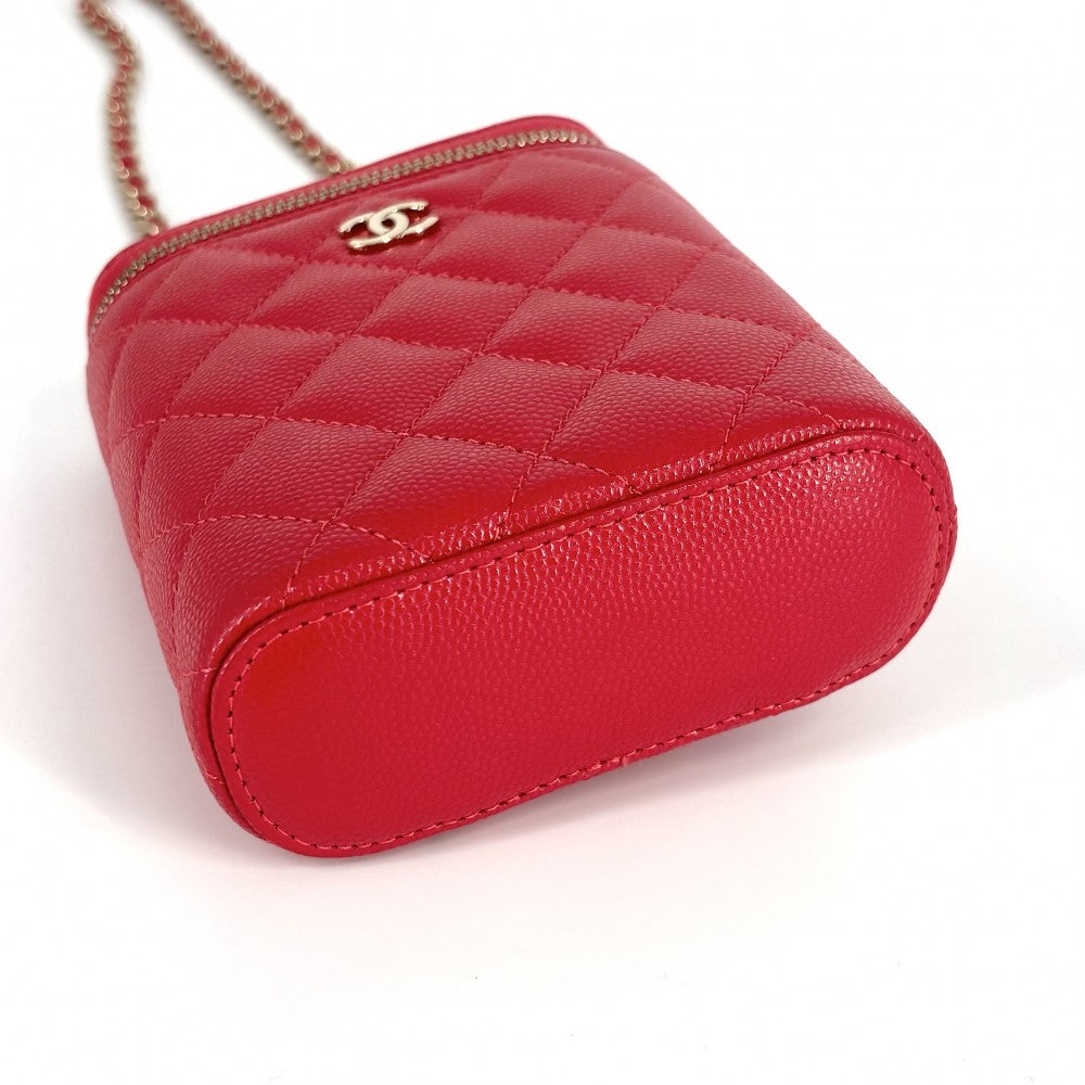 【開店SALE】 CHANEL シャネル ショルダーバッグ マトラッセ バニティポーチ チェーンショルダー ミニポシェット ココマーク キャビアスキン レッド系 ゴールド金具 レディース【中古品】