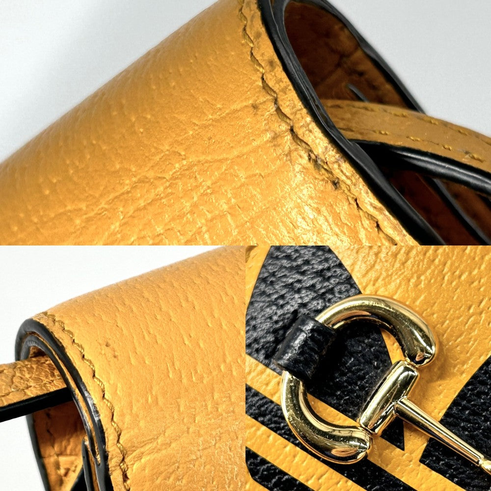 GUCCI グッチ 二つ折り財布 アディダスコラボ ホースビット ショルダーウォレット adidas かばん 鞄 702248 レザー イエロー ブラック 黒 ゴールド金具 レディース【中古品】