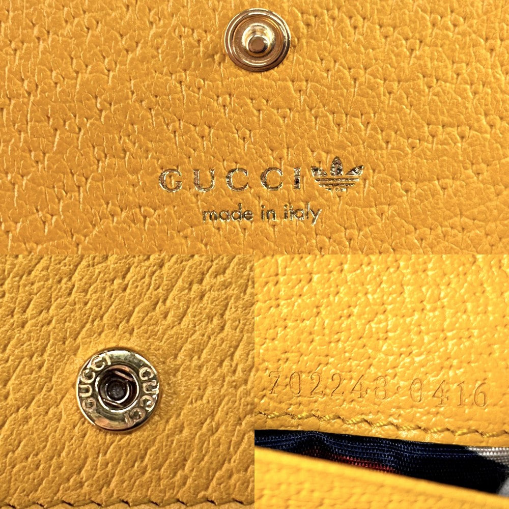 GUCCI グッチ 二つ折り財布 アディダスコラボ ホースビット ショルダーウォレット adidas かばん 鞄 702248 レザー イエロー ブラック 黒 ゴールド金具 レディース【中古品】