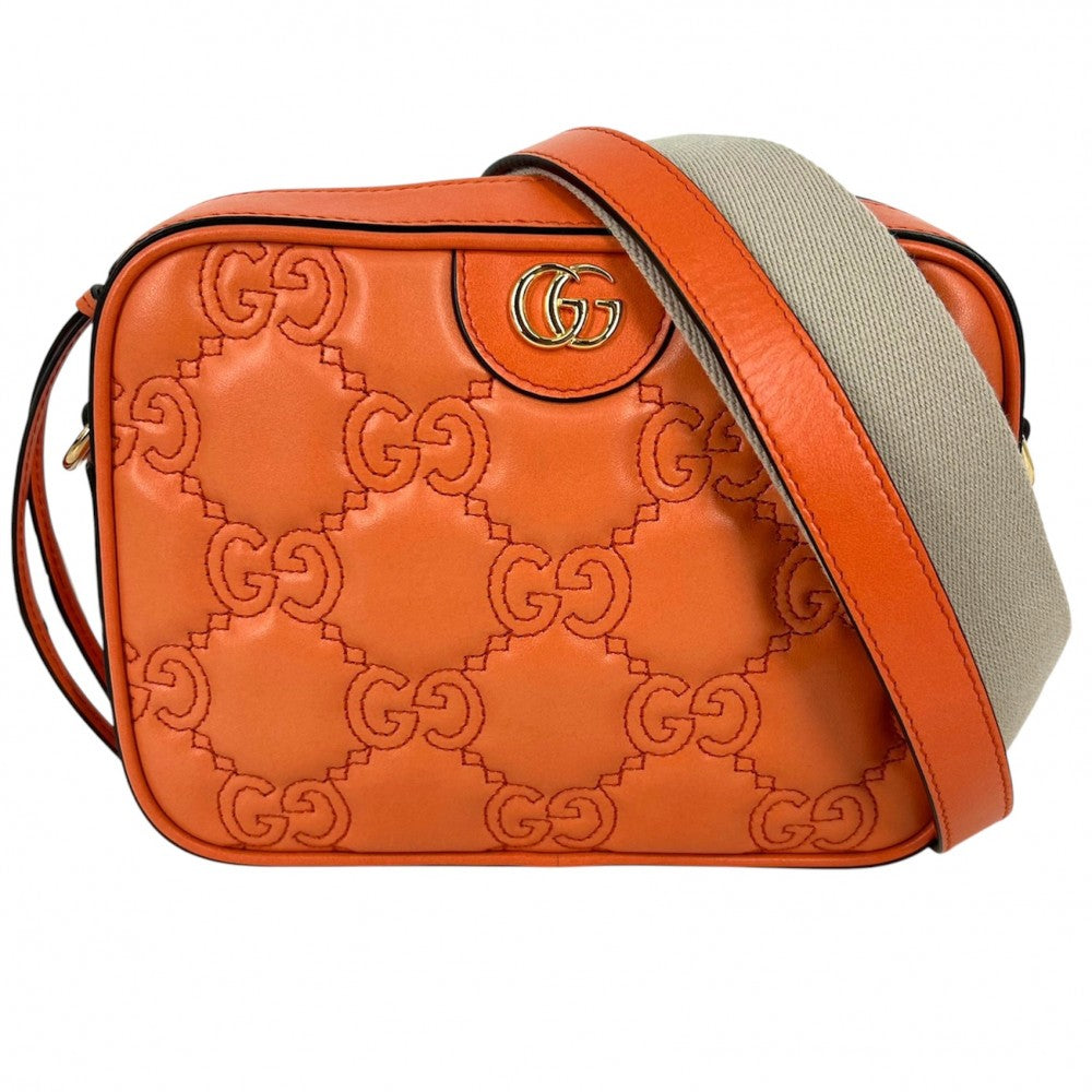 【開店SALE】 GUCCI グッチ ショルダーバッグ GGマトラッセ スモールバッグ キルティング かばん 鞄 702234 レザー オレンジ ゴールド金具 レディース【中古品】