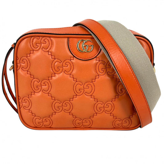 【開店SALE】 GUCCI グッチ ショルダーバッグ GGマトラッセ スモールバッグ キルティング かばん 鞄 702234 レザー オレンジ ゴールド金具 レディース【中古品】