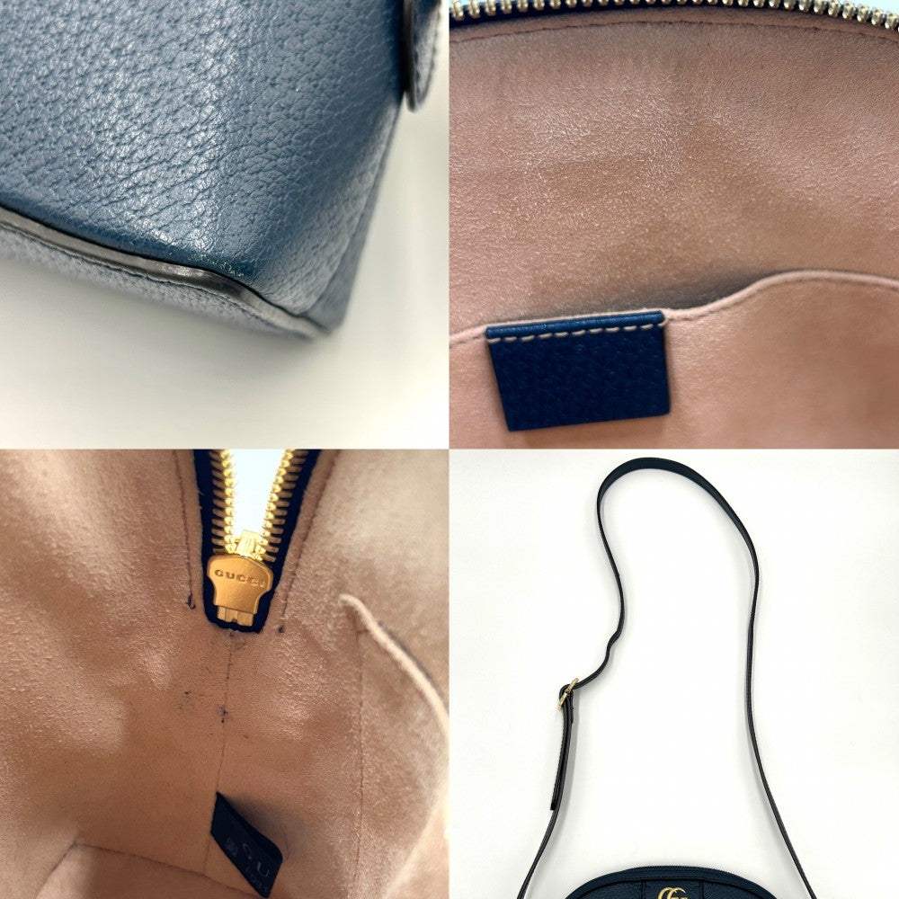 GUCCI グッチ ショルダーバッグ オフィディア GG ウェブストライプ ミニバッグ 小さめ 鞄 かばん 499621 レザー ネイビー 紺 ゴールド金具 レディース【中古品】