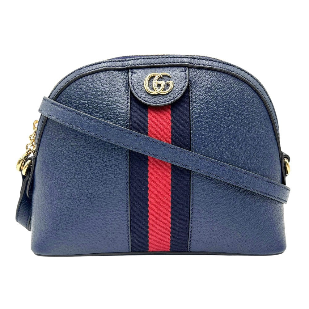 GUCCI グッチ ショルダーバッグ オフィディア GG ウェブストライプ ミニバッグ 小さめ 鞄 かばん 499621 レザー ネイビー 紺 ゴールド金具 レディース【中古品】