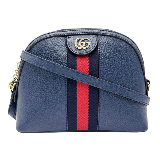 GUCCI グッチ ショルダーバッグ オフィディア GG ウェブストライプ ミニバッグ 小さめ 鞄 かばん 499621 レザー ネイビー 紺 ゴールド金具 レディース【中古品】