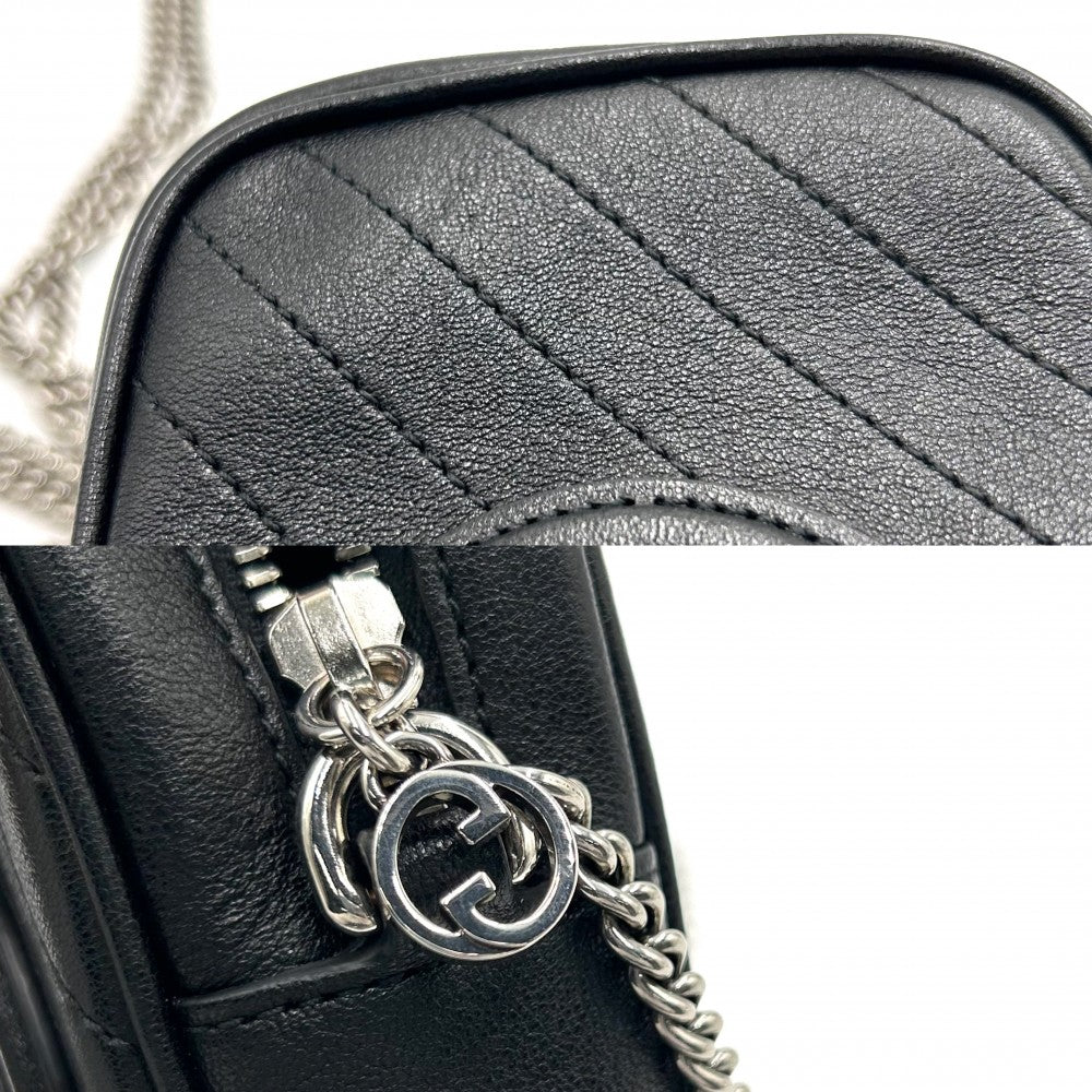 【開店SALE】 GUCCI グッチ ショルダーバッグ GG ブロンディ チェーンポシェット 小さめ かばん 鞄 760315 レザー ブラック 黒 シルバー金具 レディース【中古品】