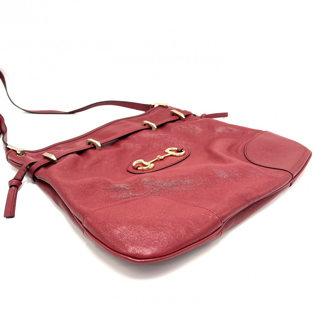 【開店SALE】 GUCCI グッチ ショルダーバッグ ホースビット ドローストリングバッグ　 巾着 602089 レザー レッド 赤 ゴールド金具 レディース【中古品】