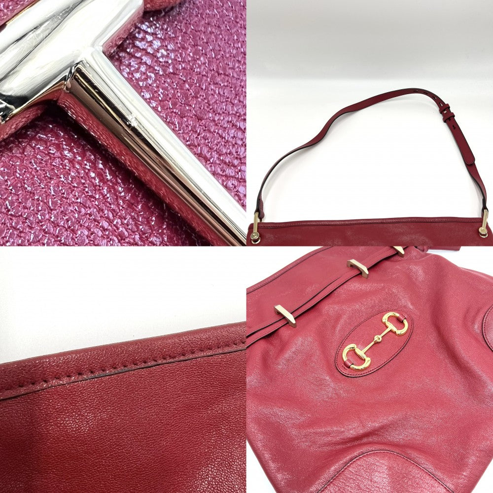 【開店SALE】 GUCCI グッチ ショルダーバッグ ホースビット ドローストリングバッグ　 巾着 602089 レザー レッド 赤 ゴールド金具 レディース【中古品】
