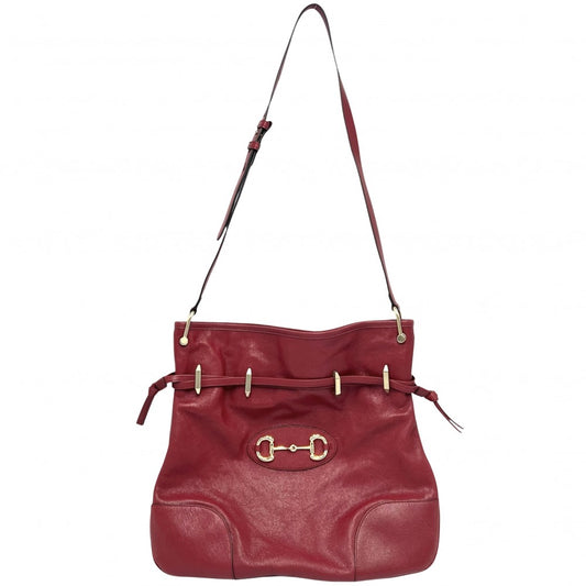 【開店SALE】 GUCCI グッチ ショルダーバッグ ホースビット ドローストリングバッグ　 巾着 602089 レザー レッド 赤 ゴールド金具 レディース【中古品】