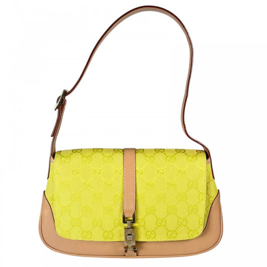 GUCCI グッチ ショルダーバッグ ｼﾞｬｯｷｰ 001-3824 GGキャンバス レモンイエロー シルバー金具 レディース【中古品】