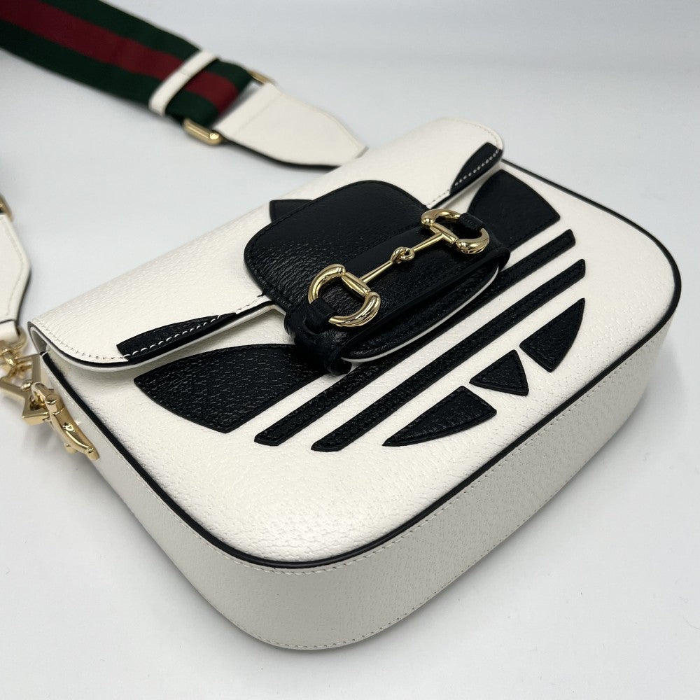 GUCCI グッチ 2WAY アディダスコラボ ホースビット1995 ハンドバッグ ショルダーバッグ adidas シェリーライン 658574 レザー ホワイト 白 ブラック 黒 ゴールド金具 レディース【中古品】