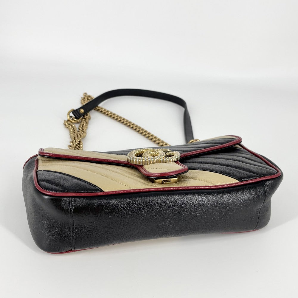 【開店SALE】 GUCCI グッチ 2WAY GGマーモント キルティングスモールチェーンショルダー ハンドバッグ ショルダーバッグ 鞄 かばん 443497 レザー ブラック 黒 ベージュ アンティークゴールド金具 レディース【中古品】