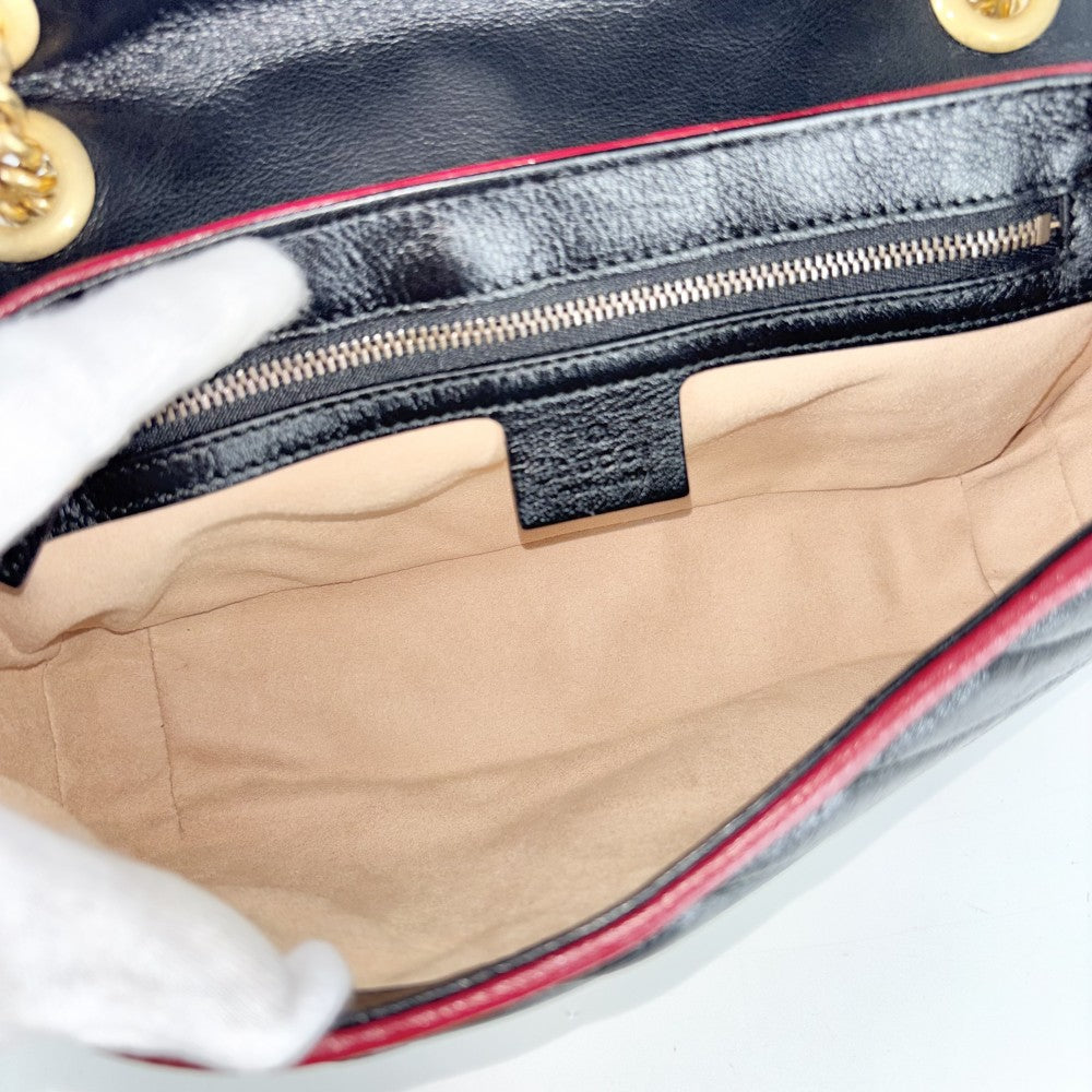 【開店SALE】 GUCCI グッチ 2WAY GGマーモント キルティングスモールチェーンショルダー ハンドバッグ ショルダーバッグ 鞄 かばん 443497 レザー ブラック 黒 ベージュ アンティークゴールド金具 レディース【中古品】
