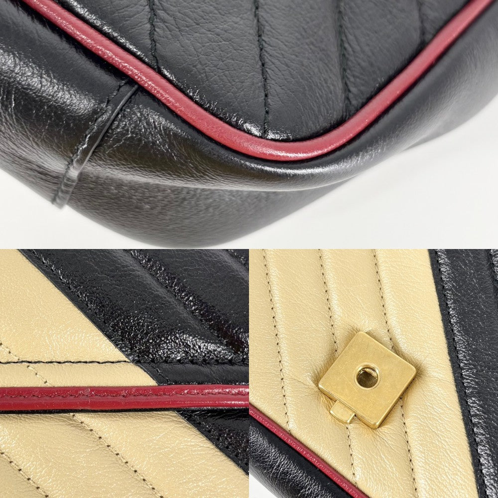 【開店SALE】 GUCCI グッチ 2WAY GGマーモント キルティングスモールチェーンショルダー ハンドバッグ ショルダーバッグ 鞄 かばん 443497 レザー ブラック 黒 ベージュ アンティークゴールド金具 レディース【中古品】